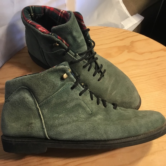 Vintage Bass Boots Women's 7.5 M Ankle Booties Green Suede Almond Toe Lace Up - Picture 2 of 9